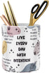 WAVEYU Desk Pen Holder Organizer Cute, Pencil Holder Cup, Makeup Brush Holder Large Pu Leather, Multi-Functional Organizer for School College Offi...