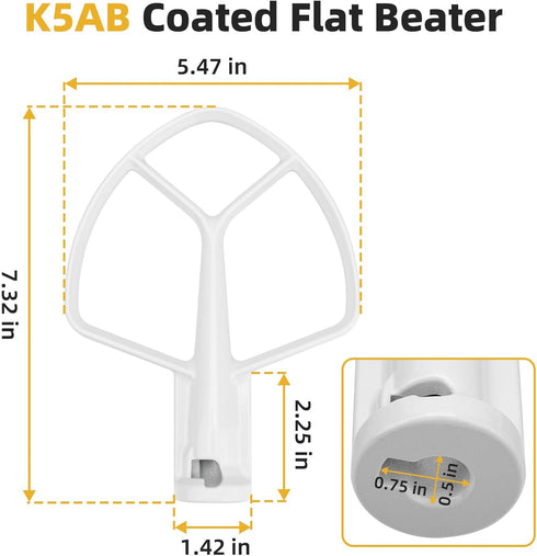 K5AB K5SS Coated Flat Beater Replacement for Kitchenaid 5 Qt Bowl Mixer K4 K5 KP50 KSM5 KSM50 KSM500PS KSM450, Paddle Attachment for Kitchenaid Mi...