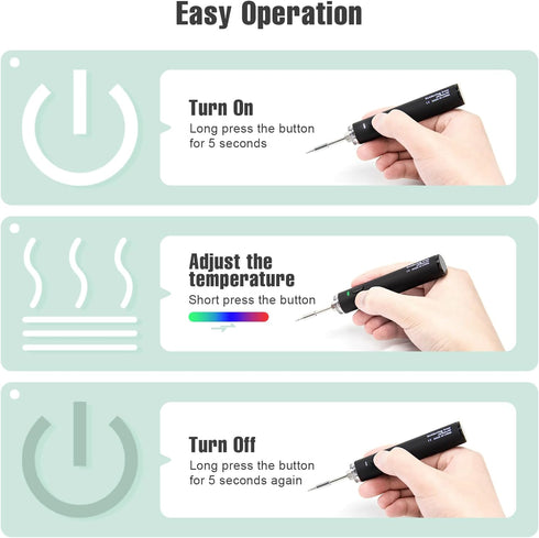 Cordless Soldering Iron Kit, 1200mAh USB Rechargeable Soldering Iron, 3 Temperature Adjustable Wireless Soldering Iron for Small Soldering Project...