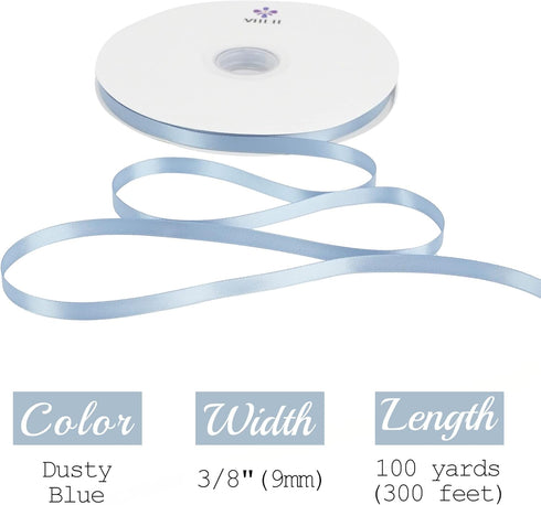 MEEDEE Dusty Blue Ribbon 3/8 Inch Dusty Blue Double Faced Satin Ribbon Blue Silk Ribbon Blue Wedding Ribbon for Gift Wrapping Ribbon for Hair Ribb...