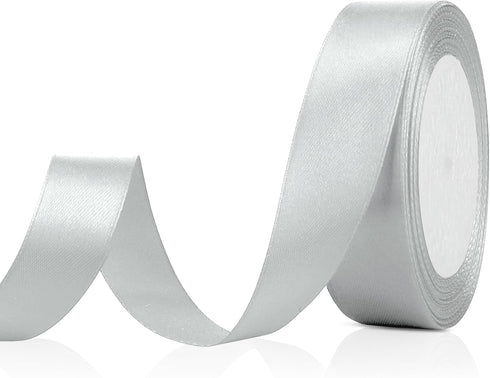 Silver Satin Ribbon for Gift Wrapping1 Inch 25 Yards Easter Ribbon for Crafts Silver Ribbon for Christmas Tree Gray Ribbon for Gift Wrapping Weddi...