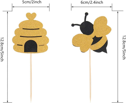50 Pack Bee Cupcake Toppers Glitter Bumble Bee Cupcake Toppers for Bumble Bee Birthday Party Decor...