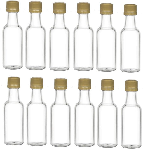 Nakpunar 12 pcs 50 ml Clear Plastic Liquor Bottles with Gold Cap - MADE IN USA...