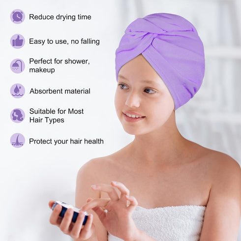 Basumee Microfiber Hair Towel Wrap for Kids, 2 Pack Hair Wrap Towels Drying Towel Wrap for Women Girls Hair Turban Towel for Wet Hair Wraps, Pink ...