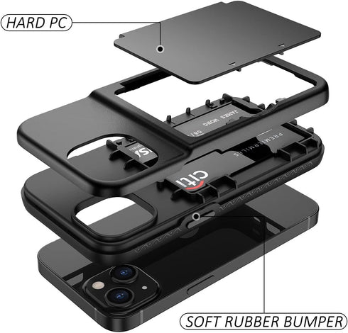 WeLoveCase for iPhone 13 / iPhone 14 Wallet Case with Credit Card Holder & Hidden Mirror, Two Layer Shockproof Heavy Duty Protection Cover Protect...