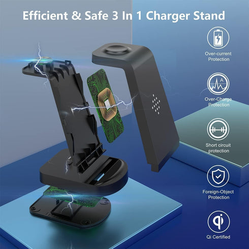 3 in 1 Wireless Charging Station KOOPAO Fast Portable Wireless Charger Dock Stand Compatible with iPhone 14/12/13/11 Pro Max/X/XS/XR/8/8 Plus, iWa...