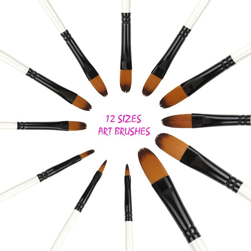 Dainayw 12 PCS Filbert Paint Brushes Set, Artist Brush for Acrylic Oil Watercolor Gouache Artist Professional Painting Kits with Synthetic Nylon T...