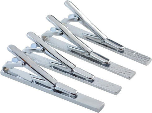 Lystaii 4pcs Tie Tack Pins Tie Clips for Men Father's Day Gift Silver Necktie Bar Pinch Clip Set 2.3 Inch Metal Clasps Business Professional Fashi...