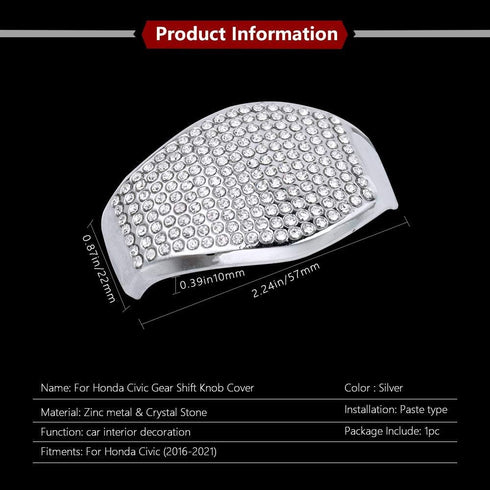 LECART Gear Shift Knob Cover Trim Bling Car Interior Decoration Accessories Crystal Auto Decors Compatible for Honda Civic EX EX-T LX Coup EX-T LX...