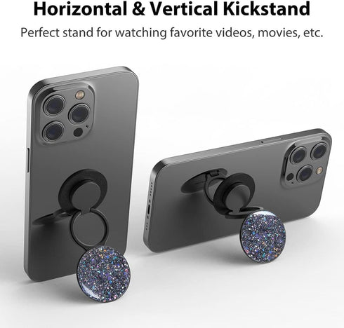 Phone Ring Holder, Phone Grip Holder Finger Kickstand, Foldable & Adjustable Metal Cell Phone Rings Gripper Stand Work with Magnetic Car Mount for...
