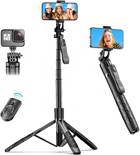 61" Selfie Stick Tripod, All in One Extendable Phone Tripod Stand with Wireless Remote 360° Rotation for iPhone and Android Phone Selfies, Video R...