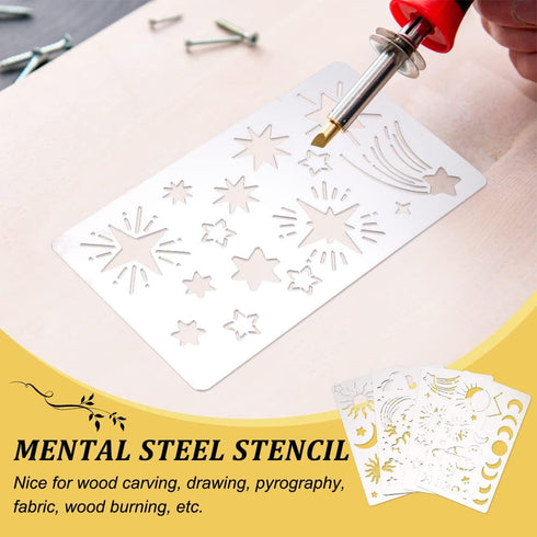 FINGERINSPIRE 4 Pcs Universe Space Theme Metal Stencils Template, (Sun, Moon, Stars, Clouds?Stainless Steel Drawing Painting Stencils for Scrapboo...
