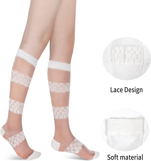 Benefeet Sox Womens Lace Knee High Socks Girls Nylon Knee Highs Sexy Sheer Trouser Socks Black White Mesh Fishnet Stockings...