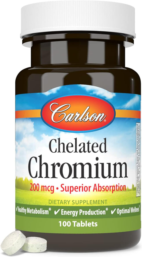 Carlson Chelated Chromium 200 mcg Superior Absorption - Healthy Metabolism Energy Production & Optimal Wellness - 100 Tablets...