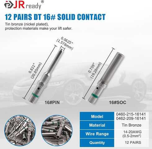 JRready Deutsch Connector 2 Pin Connector Kits with 16 Solid Contacts(14-20AWG),ST6328-2 DT Series Waterproof Connector 2 Pin 5 Set and Deutsch Pi...