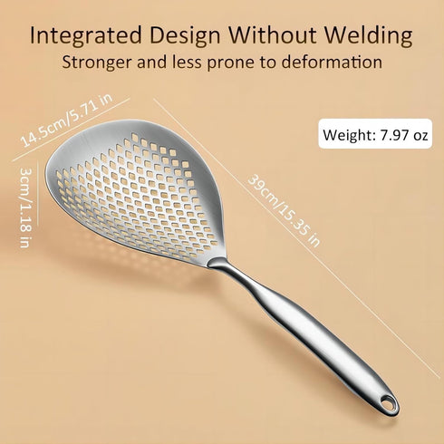 Large Stainless Steel Strainer with Comfort Handle and Hanging Holes,Food Grade Filter Spoon Solid Stainless Steel Strainer Skimmer Ladle for Kitc...