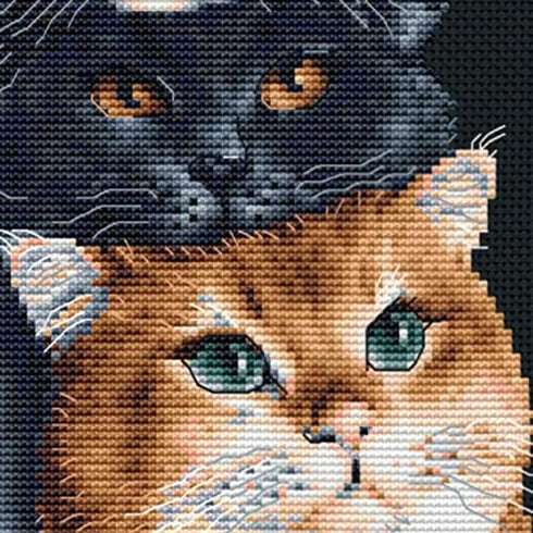 Dutch Stitch Brothers - Counted Cross Stitch Kit - DSB015 - Three Cats - Black Aida - 10.2 x 7.1 Inch - DIY for Adults......
