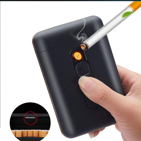 Cigarette Case with Lighter Cigarettes Box King Size Portable Pack 20pcs Regular Size Cigarettes USB Lighters 2 in 1 Rechargeable Flameless Windpr...