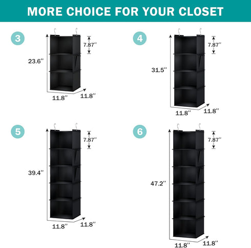 Hanging Closet Organizer, 3-Shelf Closet Hanging Storage Shelves, Black...