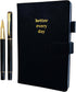 Black A5 Hardcover Notebook, 144 Pages, Lined Leather Journal with Pen, Better Everyday Journal & Daily Planner for Tasks, Checklists, Writing, Pr...