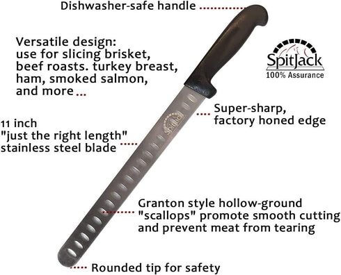 BBQ Smoked Brisket Knife for Meat Carving and Slicing - SS, Granton Edge, 11 Inch Blade...