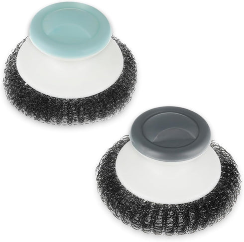 2 Pcs Stainless Steel Scrubber with Handle, Dish Scrubber Brush Steel Wool Scrubber for Cleaning Dishes Heavy Duty Cleaning Supplies for Pots Pans...