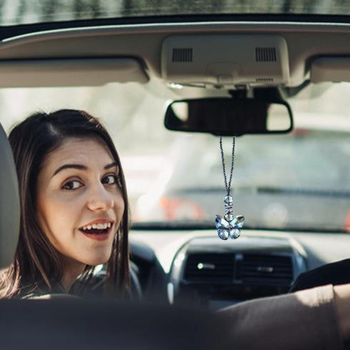 Butterfly Car Hanging Ornament Crystal Glass Butterfly Car Accessories for Rear View Mirror Butterfly Car Rear View Mirror Charms Valentine's Day ...