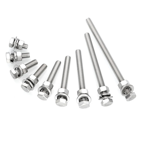(5 Sets) 5/16-18x5" Hex Head Stainless Steel Bolts and Nuts with Flat & Lock Washers, 304 Stainless Steel 18-8, Fully Threaded, 5/16 Bolt, Bolts a...