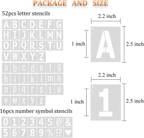 1 Inch Letter Stencils Symbol Numbers Stencil, 68 Pcs Reusable Alphabet Art Craft Templates Interlocking Stencils Kit for Painting on Wood, Wall, ...