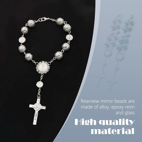 2 PCS Car Interior Rearview Mirror Decorative Pendant, 0.39" Rosary with Tori Cross Bead Hanging Pendant Bead String, Multi-Purpose Personalized F...
