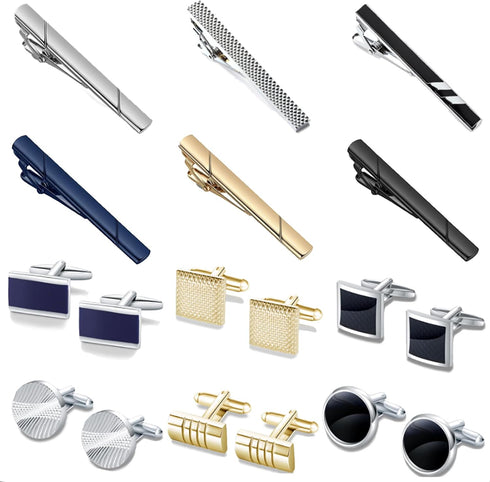 CASDAN Men's Cufflinks and Tie Clips Set for Men Classic Tie Bar Clip Necktie Clip Tuxedo Shirt Cuff Links Set for Wedding Business and Daily...
