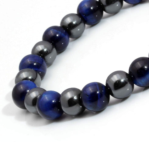 MILAKOO 3Pcs Blue Tiger Eye Bracelets for Men Women Distance Stretch Wristband Stone Hematite Cuff...