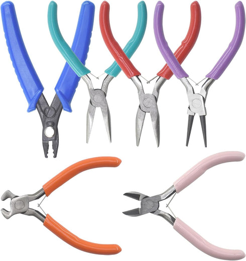 6Pcs Jewelry Pliers, Jewelry Making Tools Kit for Necklace, Bracelet, Earrings Making or Repairing, Include Nose Pliers, Wire Cutters, Crimping Pl...