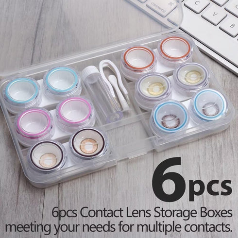 6 Pack Clear Contact Lens Case, Portable Contact Lenses Cases with Tweezers Remover Tool Solution Bottle Contacts Soak Storage Container Kit for T...