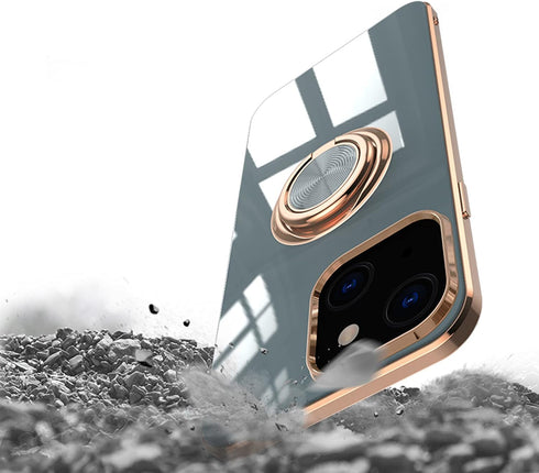 aowner Compatible with iPhone 13 Pro Max Ring Holder Stand Case Glitter Plating Rose Gold Edge 360 Rotation Kickstand for Women Slim Soft Flexible...