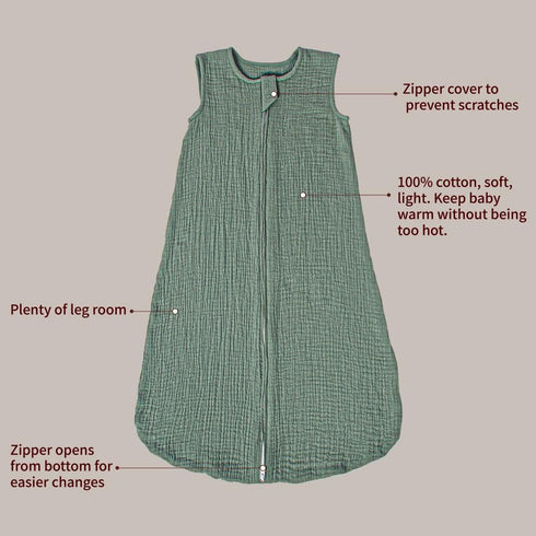 PRIMLECT Baby Sleep Sack 6-12 Months, Muslin Baby Wearable Blanket?2-Way Zipper Toddler Sleeping Sack, Light & Breathable Sleep Sacks 0.5 TOG...