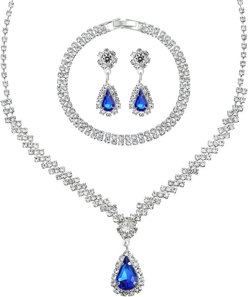 Silver Prom Jewelry Sets for Women Elegant Silver Crystal Wedding Necklace Earrings Bracelet Jewelry Set for Women Costume Party Bride Bridesmaid ...