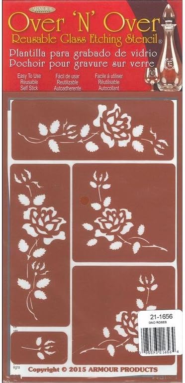Armour Products Over N Over Glass Etching Stencil, 5-Inch by 8-Inch, Roses...