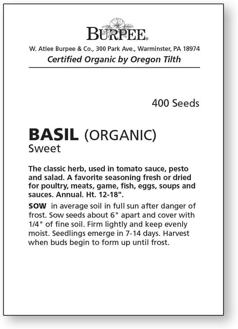 Burpee 60215A Organic Sweet Basil Seeds...