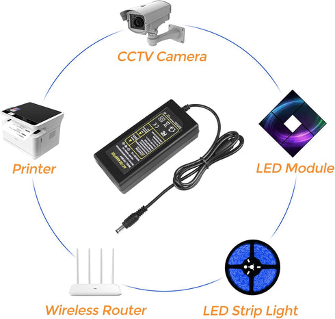 12V 5A LED Power Supply, 60W Power Adapter, 12V Power Supply for LED Strip Lights Security Camera DVD Player, 100-240V AC to 12V DC Transformer wi...
