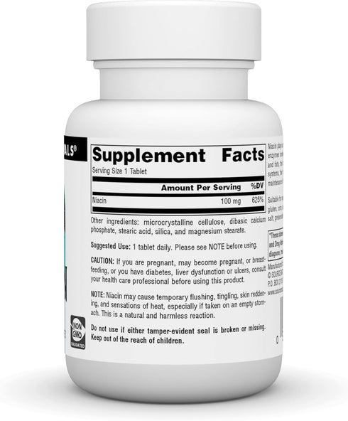 Source Naturals Niacin 100 mg Vitamin B-3, Non-GMO - 100 Tablets...
