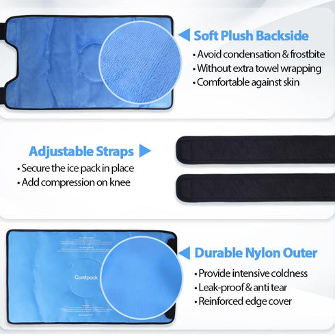Large Ice Pack for Knee Pain Relief, 19" x 10" Knee Ice Pack Wrap Around Entire Knee, Hot Cold Therapy for Injuries, Swelling, Knee Replacement Su...