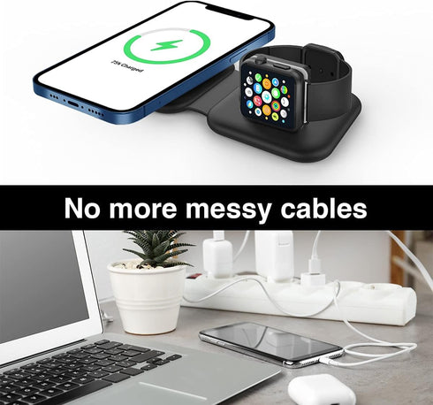 NemaTech Foldable & Portable Mobile 2-in-1 Wireless Charging Station, Fast Charging for Apple Watch, AirPods, iPhone 14/13/12/11/XR, Samsung Galax...