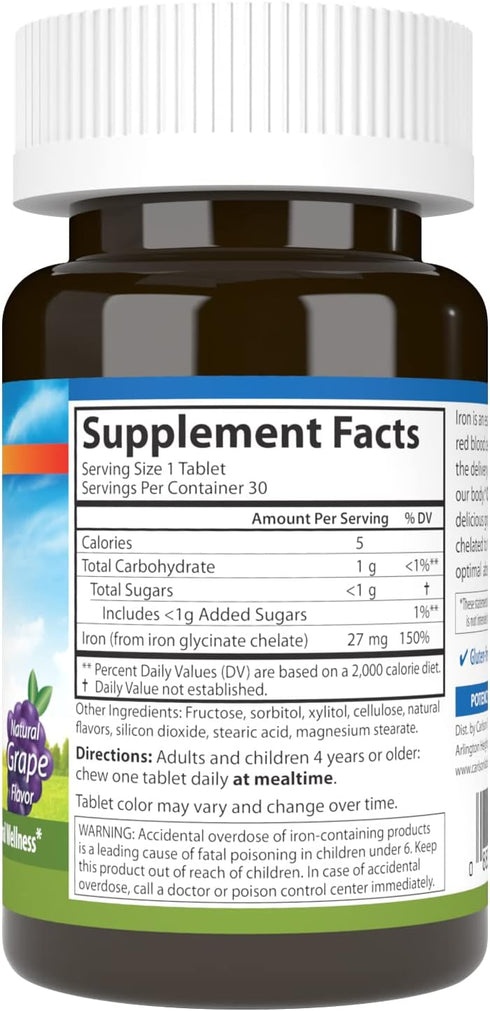 Carlson Chewable Iron 27 mg, Grape, Blood Health, 30 Tablets...