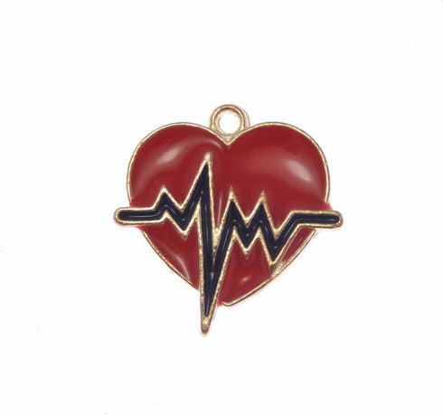 30PCS 21x20mm Enamel Red Heartbeat Charms Love Heart Pendant for Jewelry Necklace Bracelet Earrings DIY Making Accessories...