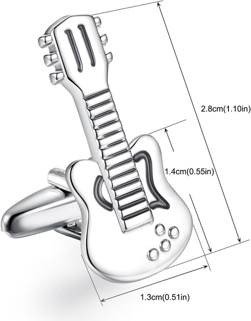 HONEY BEAR Guitar Cufflinks for Mens Steel Shirt Wedding Business Gift Silver...