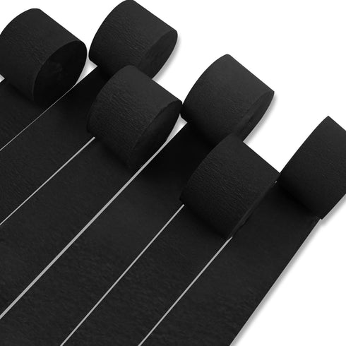 PartyWoo Crepe Paper Streamers 6 Rolls 492ft, Pack of Black Crepe Paper Party Streamers Decorations, Crepe Paper for Birthday Decorations, Party D...