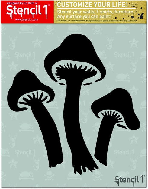 Stencil1 Mushroom Stencil, Flower Mushrooms, Garden Stencils 8.5 x 11 inches for Painting, Wall Art, DIY at Home and Used for Decor, On Fabric, Gl...