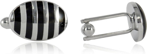 Black & Silver Oval Cufflinks with Presentation Gift Box...