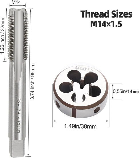 M14 x 1.5 Metric Thread Tap and Die Set, M14 x 1.5mm High-Speed Steel Machine Tap Die Set, Thread Tap And Round Thread Die Right Hand...